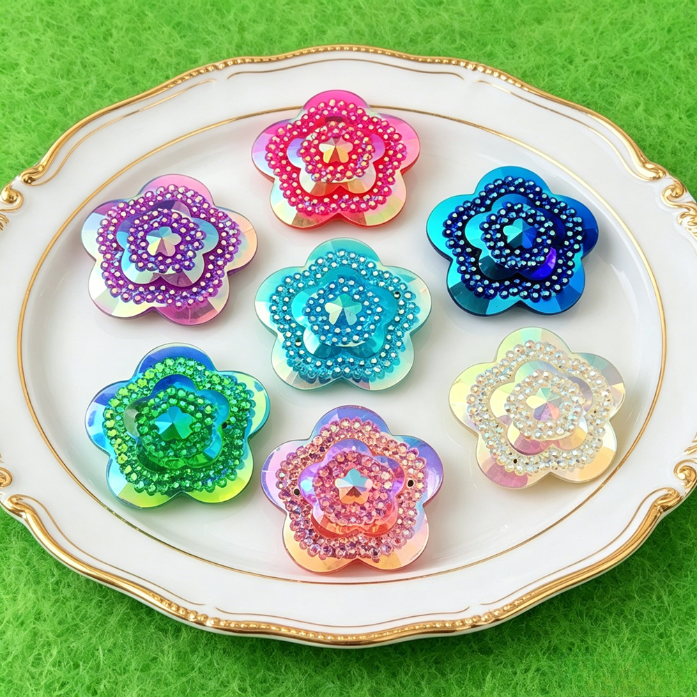 Sew On Rhinestone - 12pcs Glitter Crystal AB Flower Rhinestone