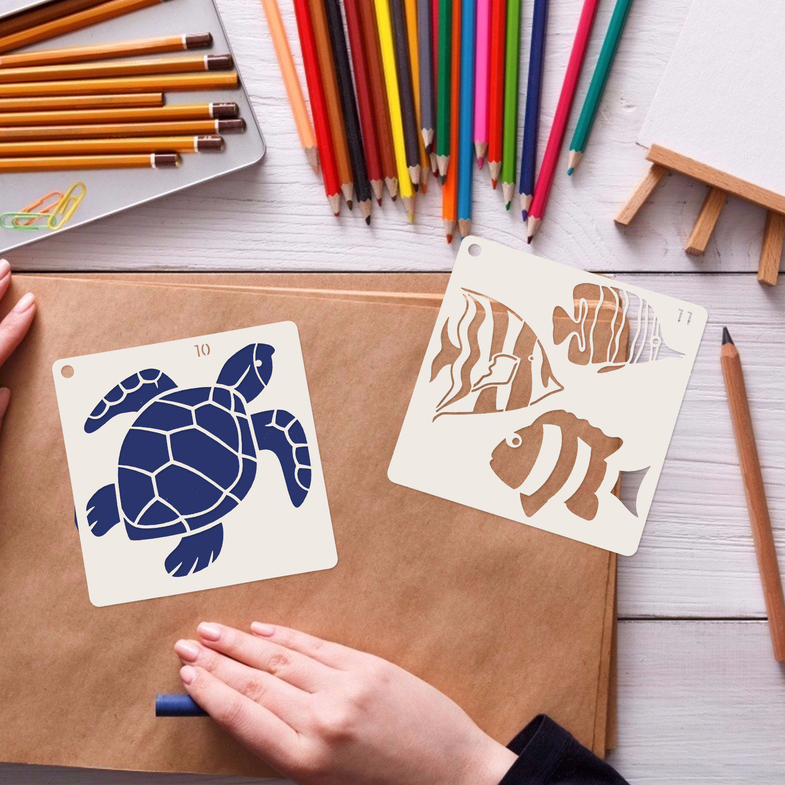Craft Embellishment World - 16pcs Ocean World Painting Stencil Templates