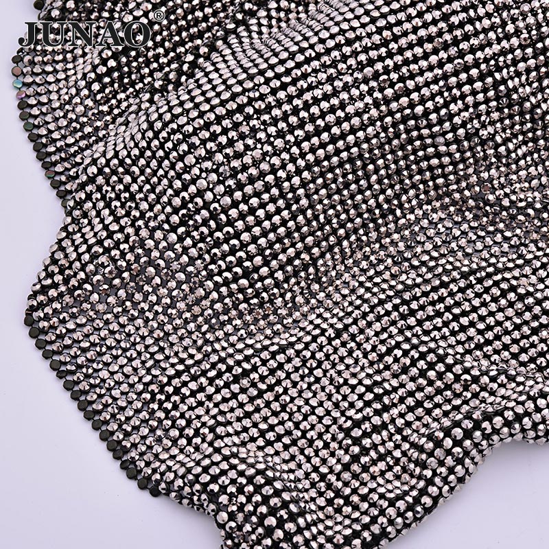JUNAO 45*120cm Black Gold Crys - đánh giá và giá Crystal Mesh Fabric