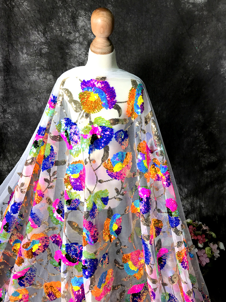 Colorful Crystal Sequins Flowe - đánh giá và giá Crystal Mesh Fabric