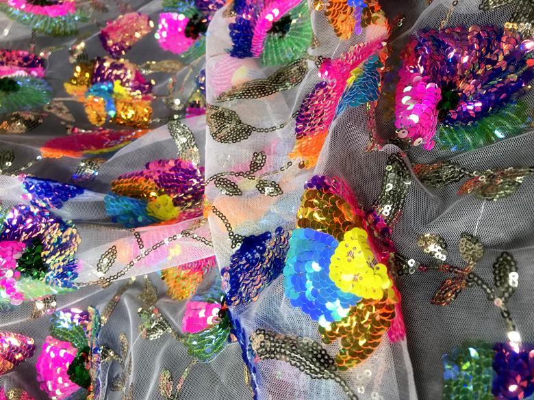 Colorful Crystal Sequins Flowe - đánh giá và giá Crystal Mesh Fabric