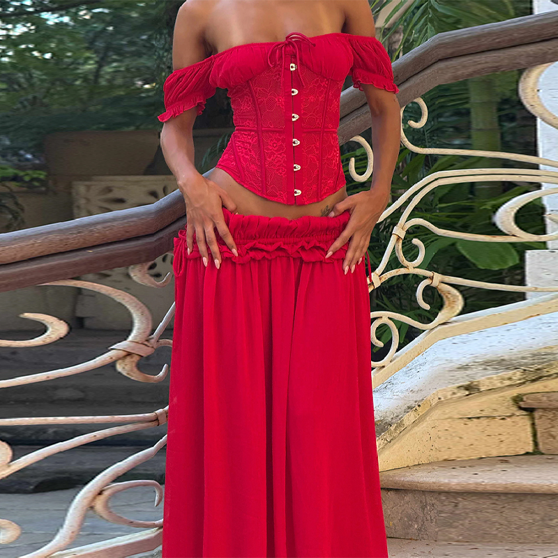 Chic Red Off Shoulder Corset T - đánh giá và giá Elastic Lace Trim
