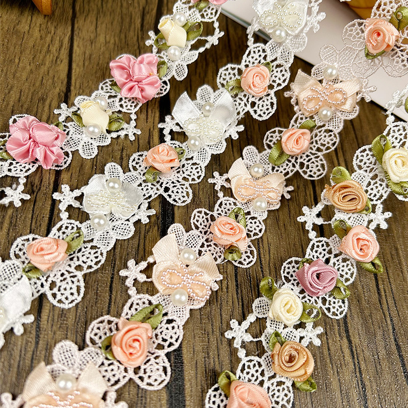 44/50cm 3D Flower Lace Trim Ap - đánh giá và giá Lace Ribbon Trim