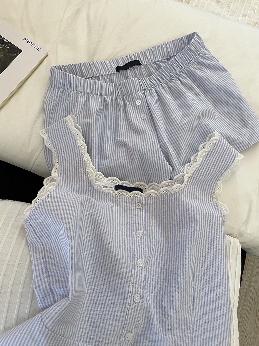 Blue Striped Shorts 2 Piece Se - đánh giá và giá Elastic Lace Trim