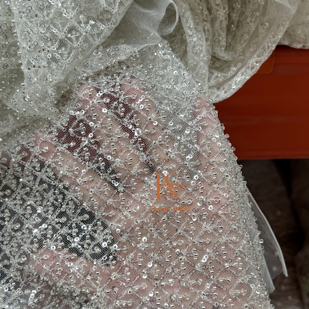 High-end lace embroidery beadi - đánh giá và giá Crystal Mesh Fabric
