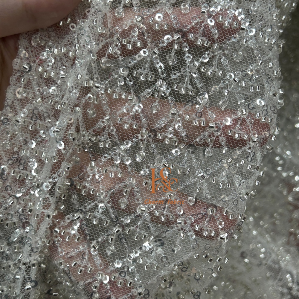 High-end lace embroidery beadi - đánh giá và giá Crystal Mesh Fabric