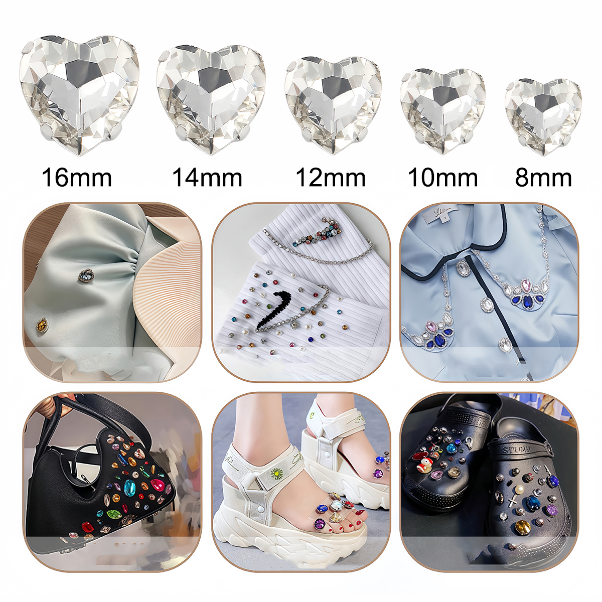 Heart Shape Glass Rhinestones  - đánh giá và giá Sew On Rhinestone