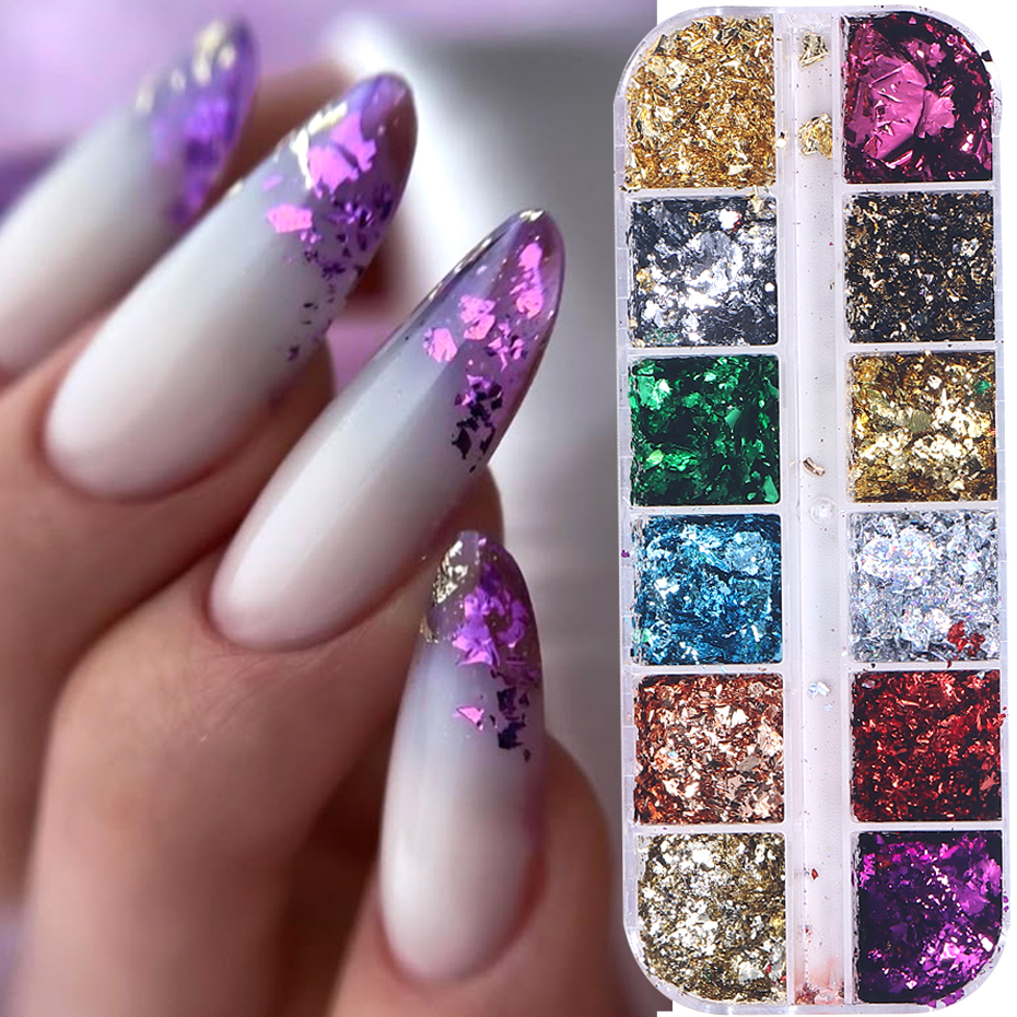 12 Grids Golden Foils Nails Gl - đánh giá và giá Glitter Vinyl Roll