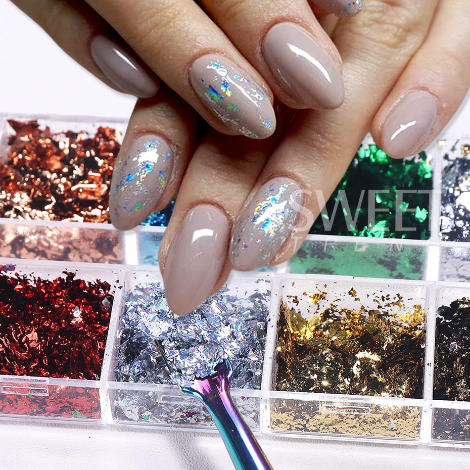 12 Grids Golden Foils Nails Gl - đánh giá và giá Glitter Vinyl Roll