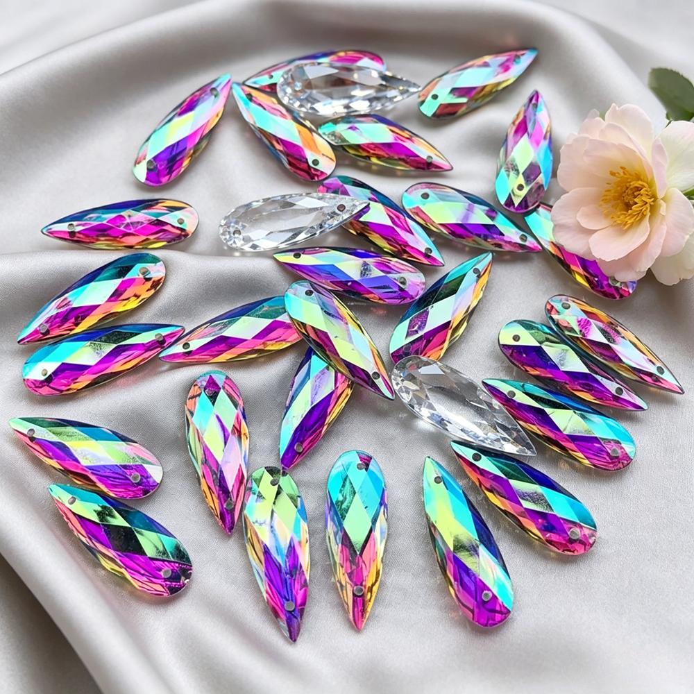 40pcs 8*22mm Sewing white AB D - đánh giá và giá Sew On Rhinestone