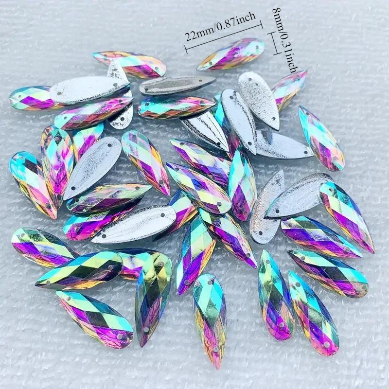 40pcs 8*22mm Sewing white AB D - đánh giá và giá Sew On Rhinestone