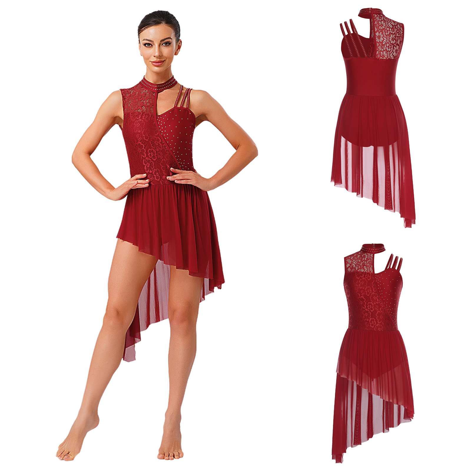 Women Lyrical Dance Dress Flor - đánh giá và giá Rhinestone Banding Trim