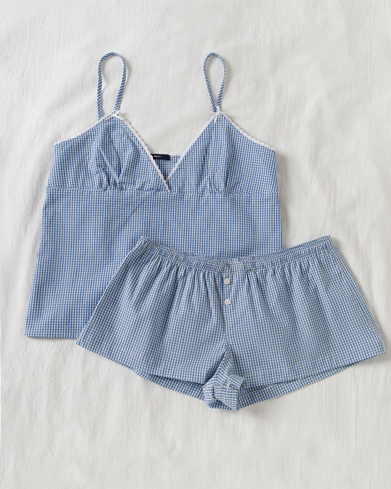 Blue Plaid Shorts 2 Piece Set  - đánh giá và giá Elastic Lace Trim