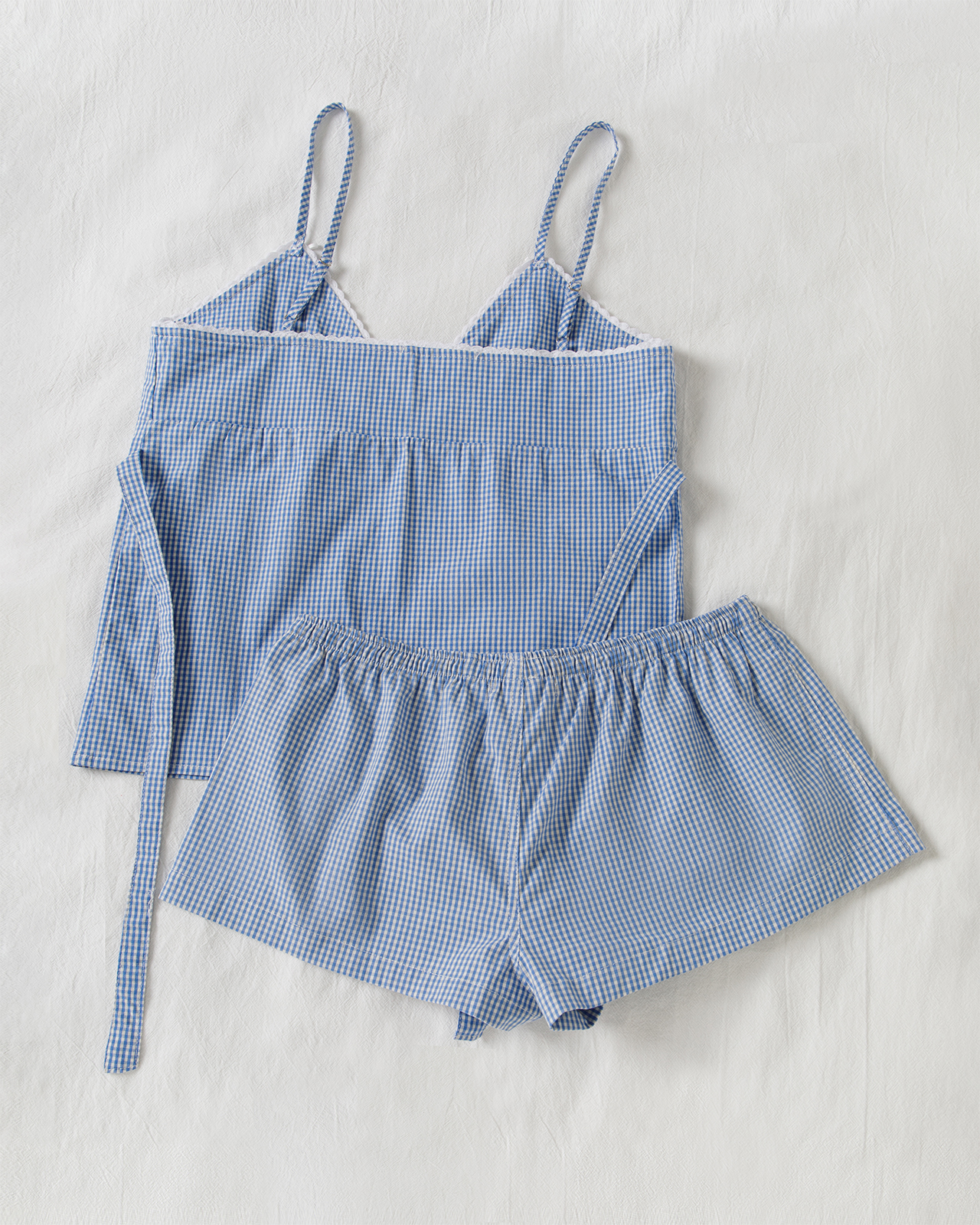 Blue Plaid Shorts 2 Piece Set  - đánh giá và giá Elastic Lace Trim