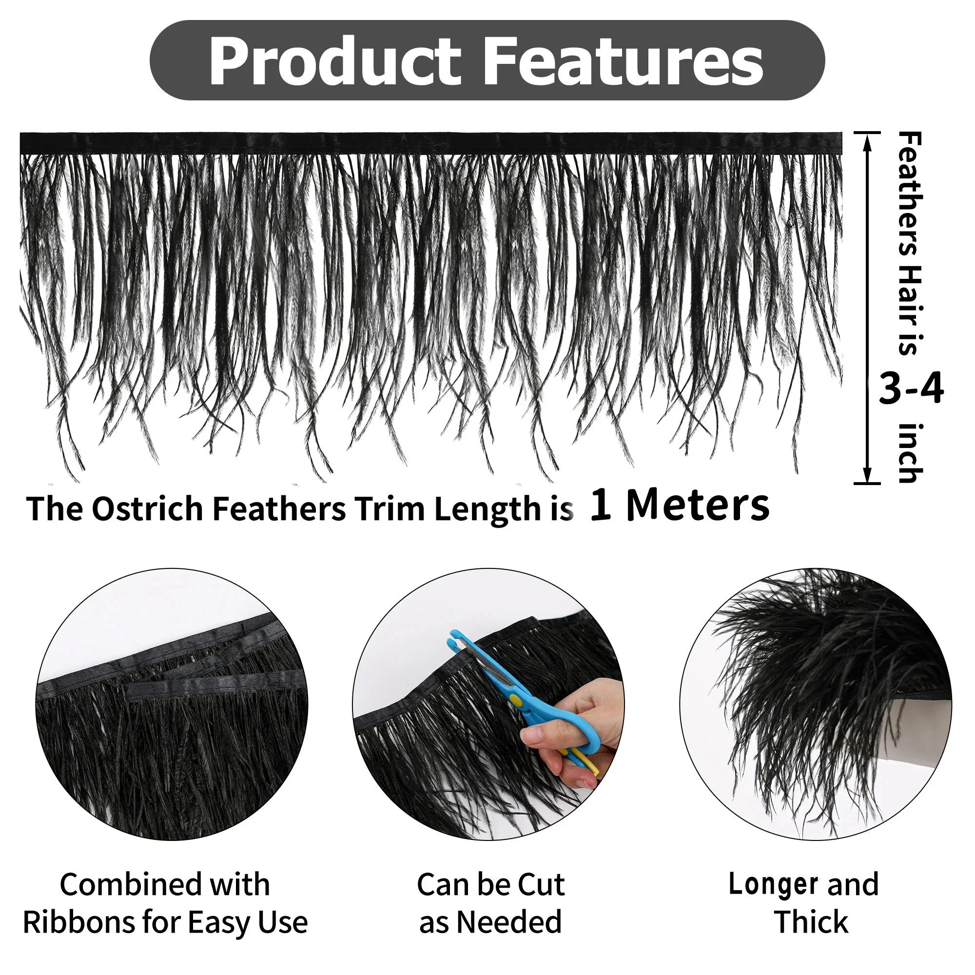 1/10M Natural Plume Black Ostr - đánh giá và giá Feather Trim Marabou