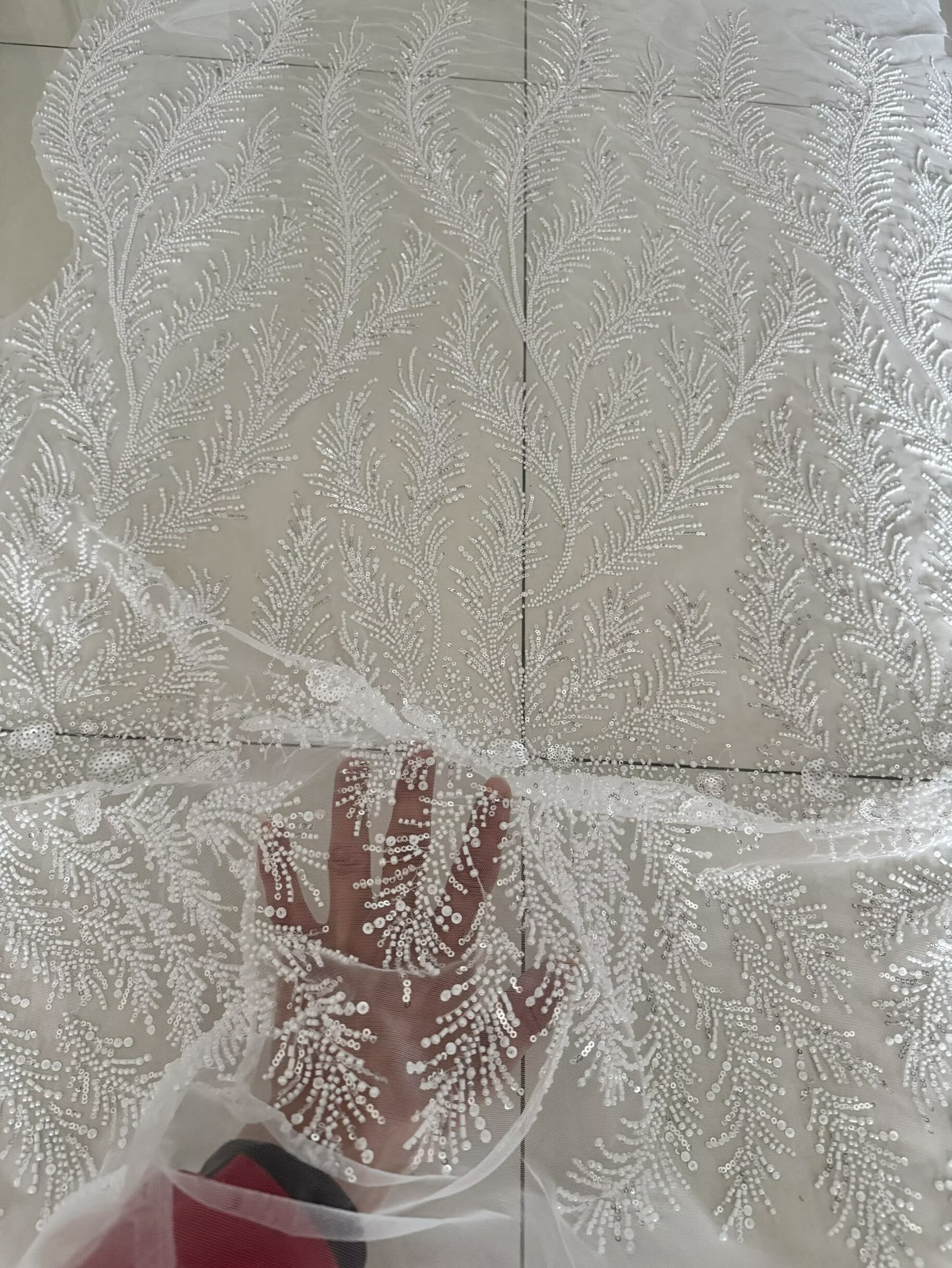 White Beaded Pearl Crystal Seq - đánh giá và giá Crystal Mesh Fabric